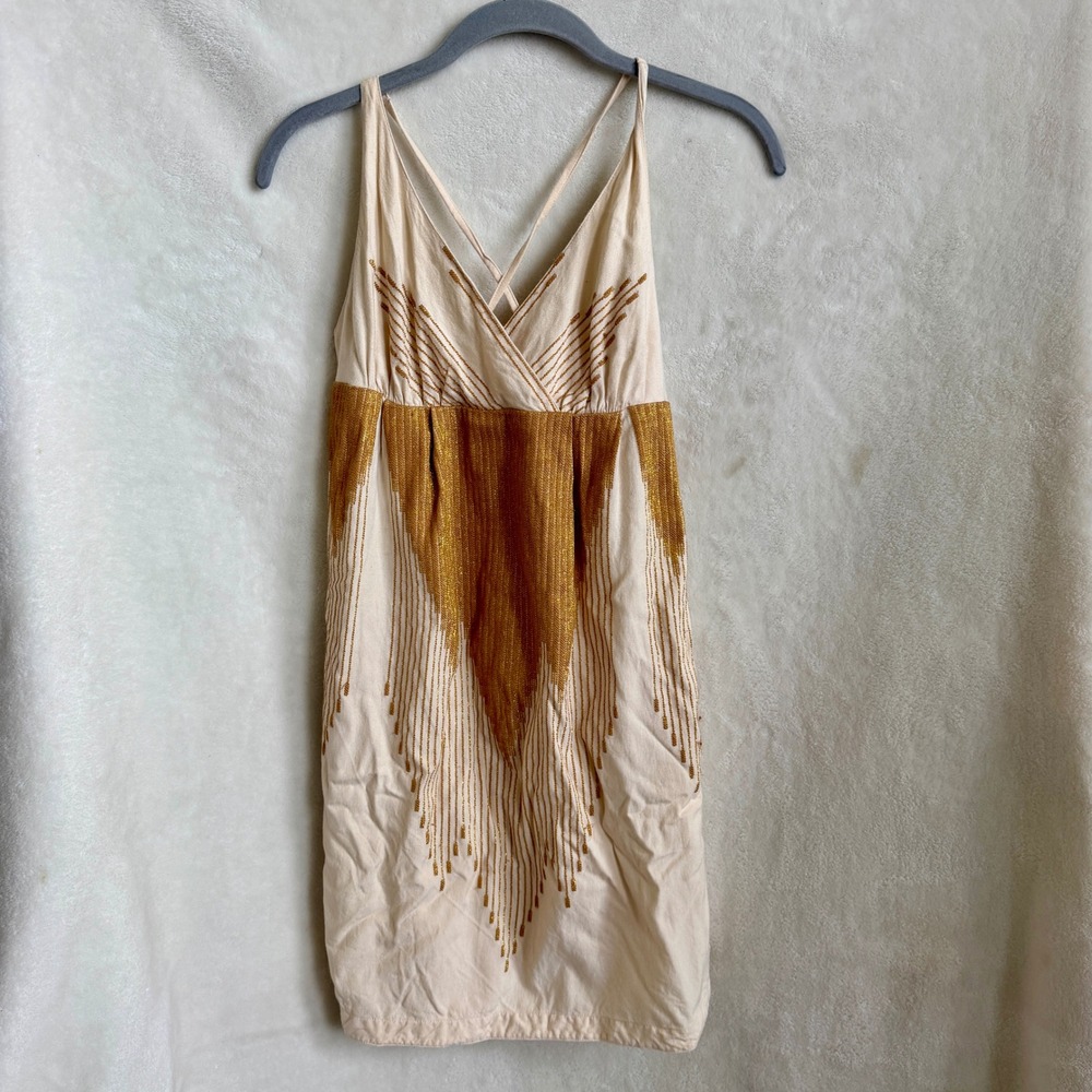 Ecote Ivory Gold Embroidered Boho Mini Dress Size S Urban Outfitters Festival